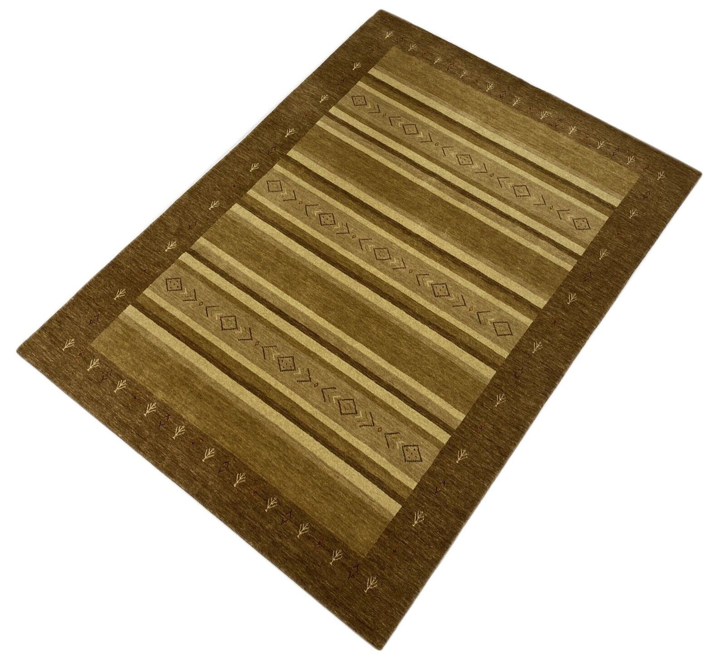 Wohnzimmer Gabbeh Teppich 100% Wolle Beige Braun 170x236 cm Handgewebt WR74