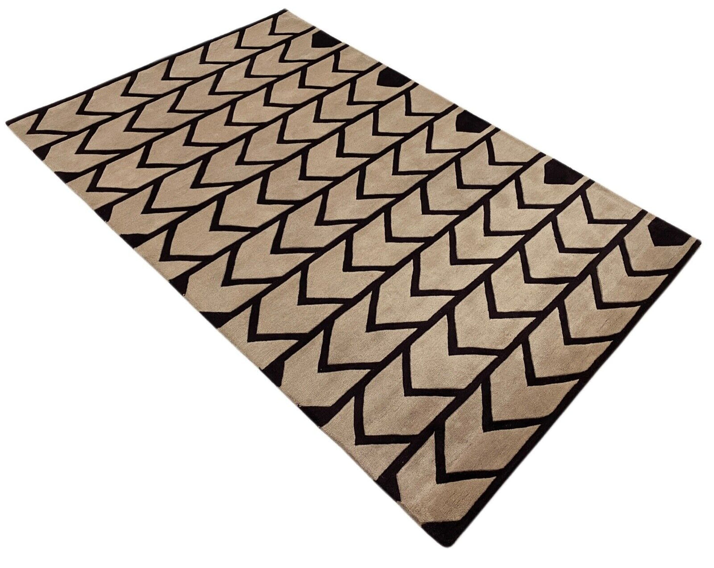 Orientteppich Schwarz Beige 100% Wolle Teppich Handgetuftet 150X240 CM D118