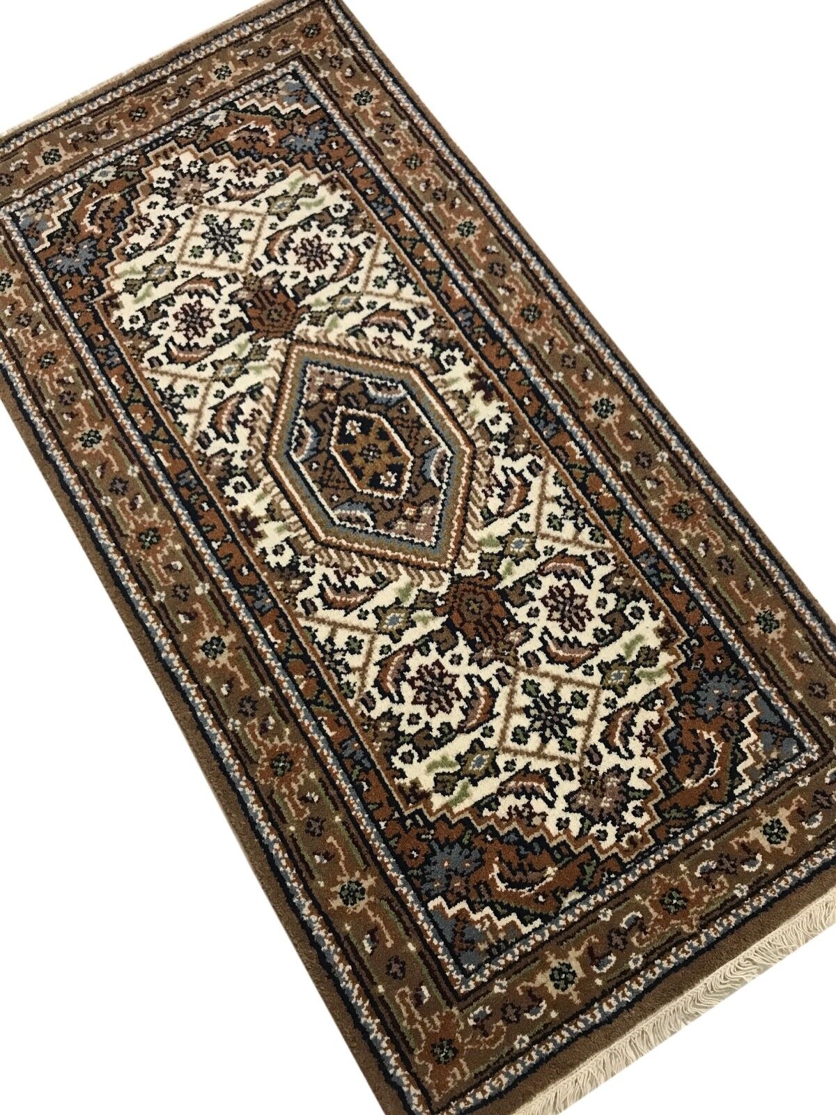 Tappeto orientale 70x140 cm, annodato a mano, 100% lana, marrone/crema, tappeto Bidjar