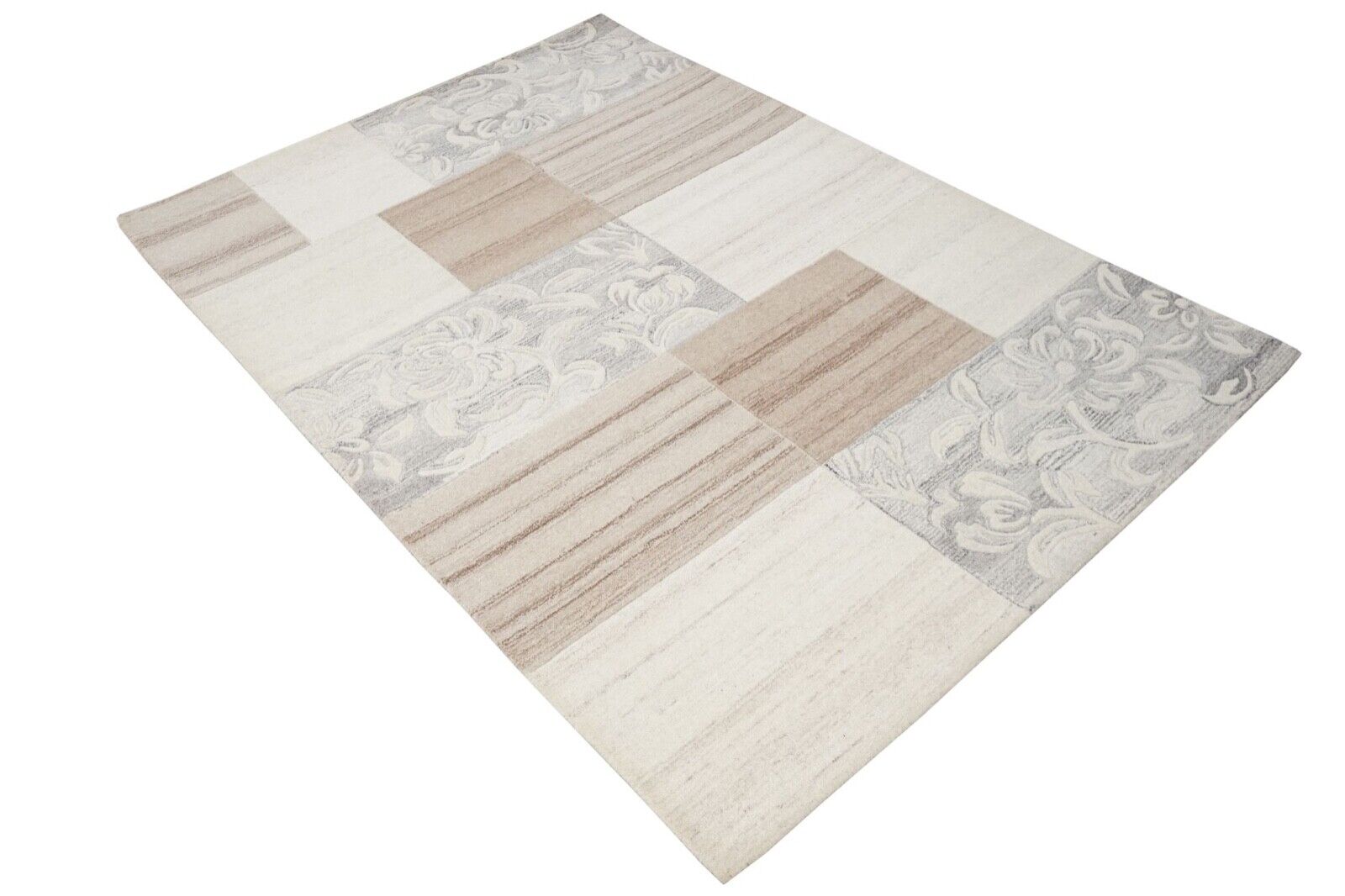 Teppich 100% Wolle Beige Braun 160X230 cm Orientteppich Handgetuftet HT391