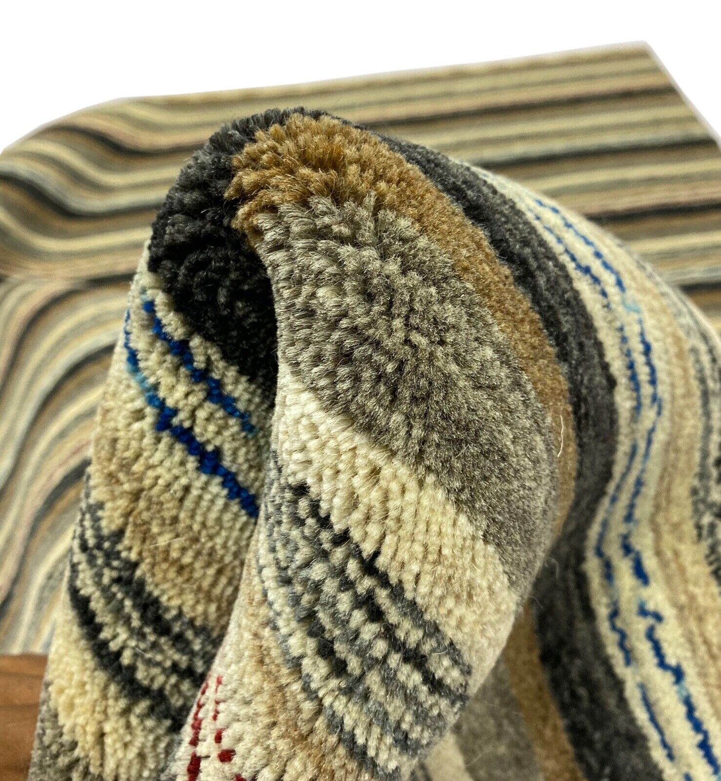 Gabbeh Teppich 100% Wolle Grau Beige Braun loom lori Handgewebt 128x184 cm S157