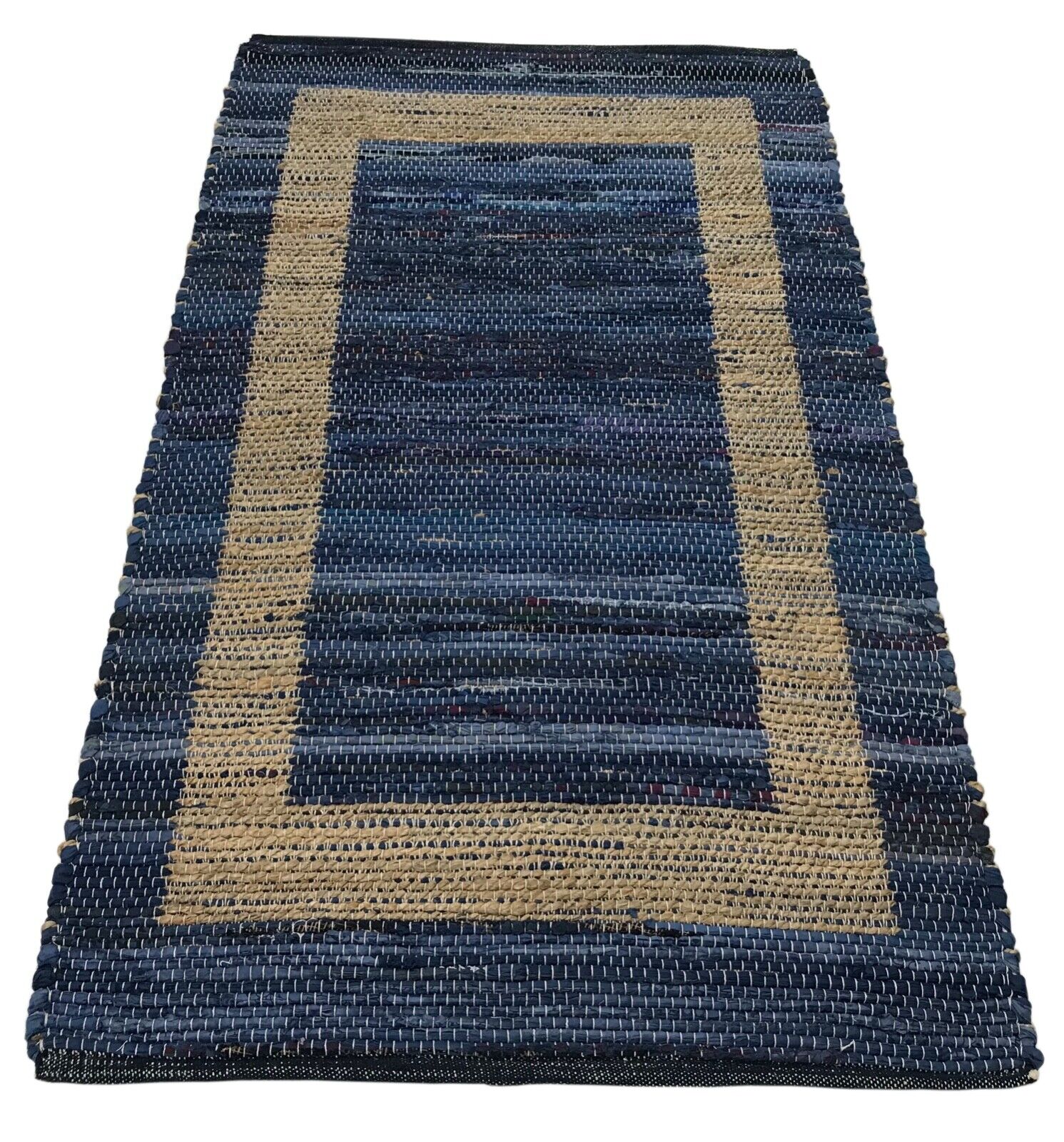 Kilim Teppich 90x160 cm Chindi Durry Dhurrie Baumwolle Jute Beidseitig Nutzbar