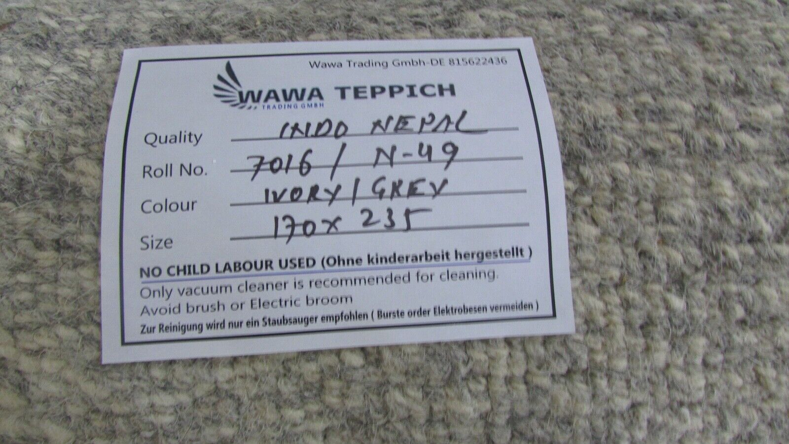 Nepal Teppich Handgeknüpft Beige Grau 100% Wolle Orientteppich 170x235 cm N-49