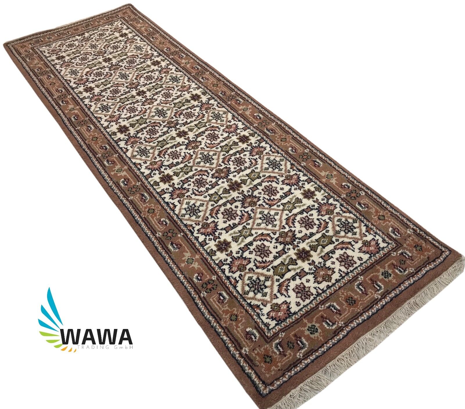 Beige Teppich Orient Läufer Herati Braun Cream 80x300 cm 100% Wolle Handgeknüpft