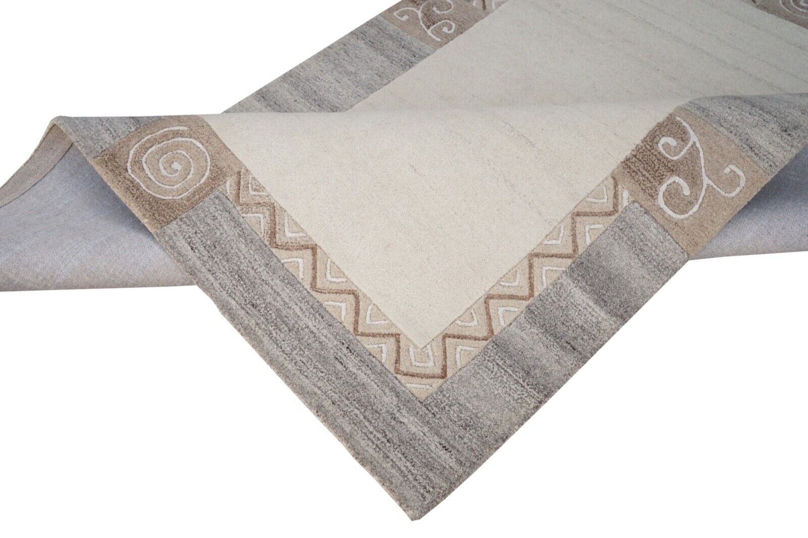 Teppich 100% Wolle Grau Beige 160X230 cm Natürliche Wolle Handgetuftet HT424