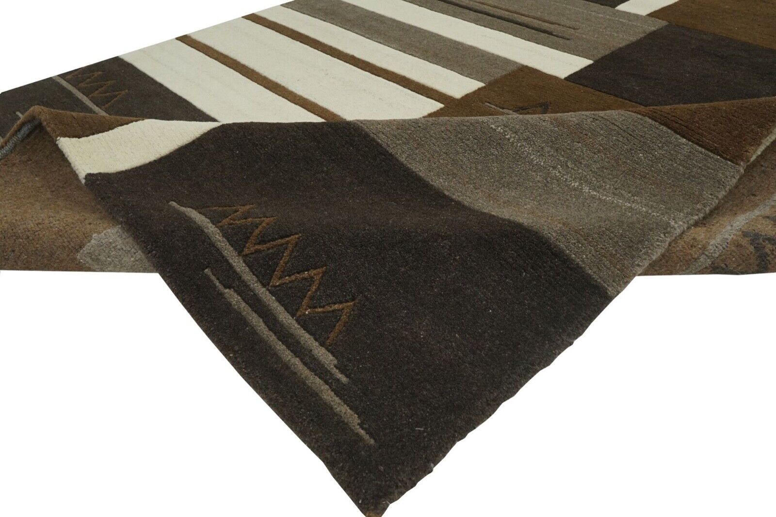 Braun Beige Grau Teppich Indo Nepal Handgeknüpft 100% Wolle 200X300 cm N763