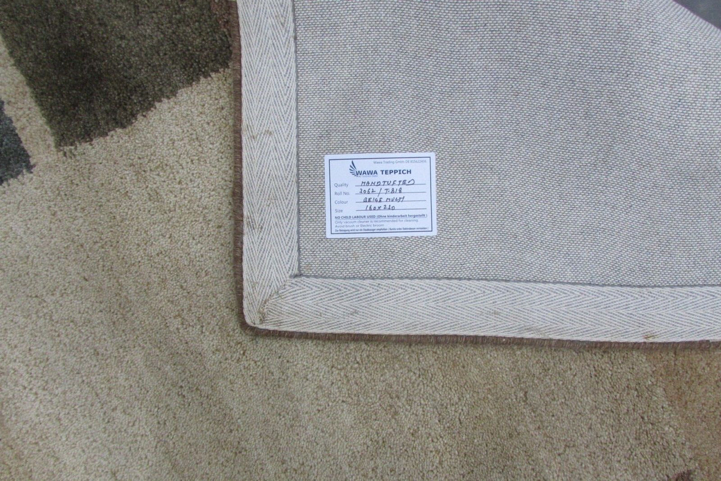 Braun Teppich 100% Wolle Beige 160X230 cm Handarbeit Handgetuftet T818