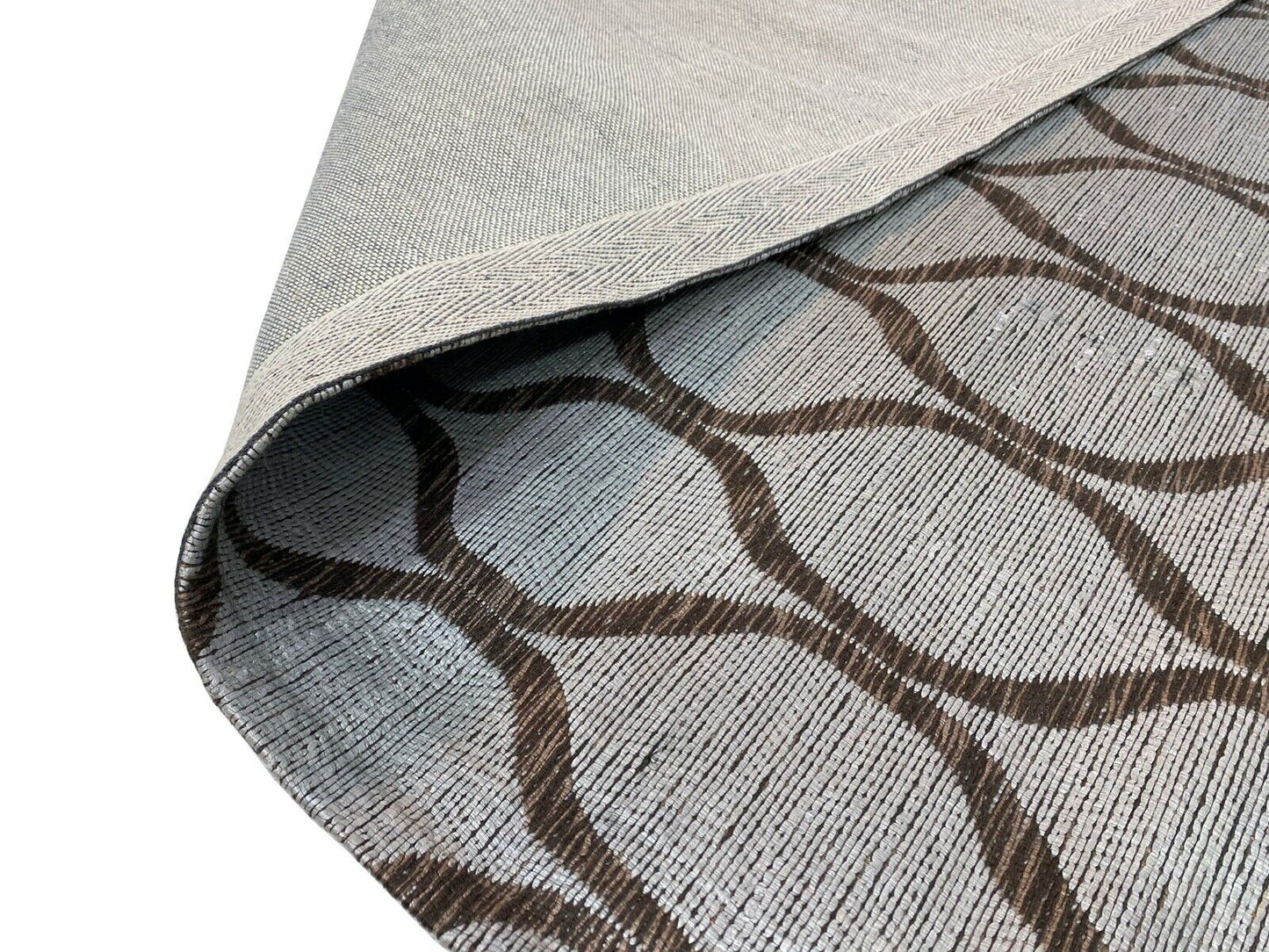 Jacquard Silber Teppich Flachgewebe Baumwolle Viskose 150x240 cm JST14