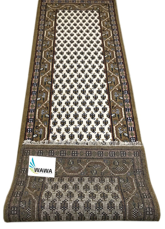 Teppich Orient Läufer beige  Mir 75x270 cm 100% Wolle Handgeknüpft - Rabatt