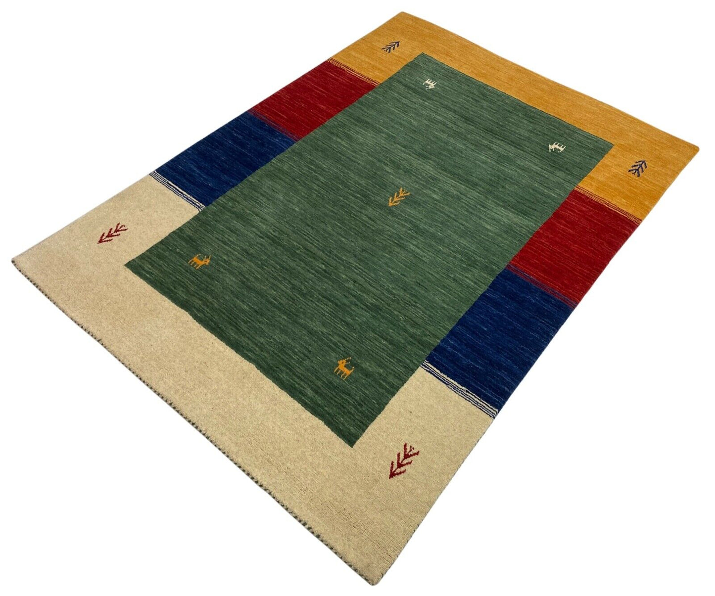 Gabbeh Grün Teppich 120x180 cm Handgewebt 100% Wolle Lori Buff Debbich Handloom