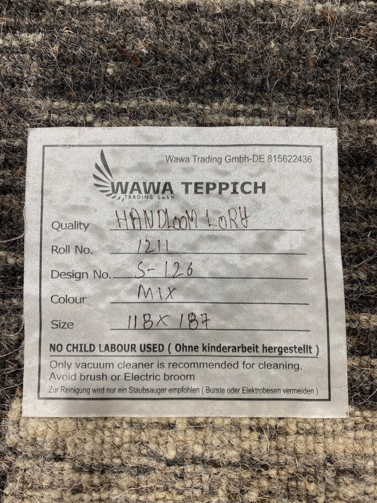 Teppich 100% Wolle Schwarz Beige Gabbeh Handgewebt 118x187 cm Naturwolle S126