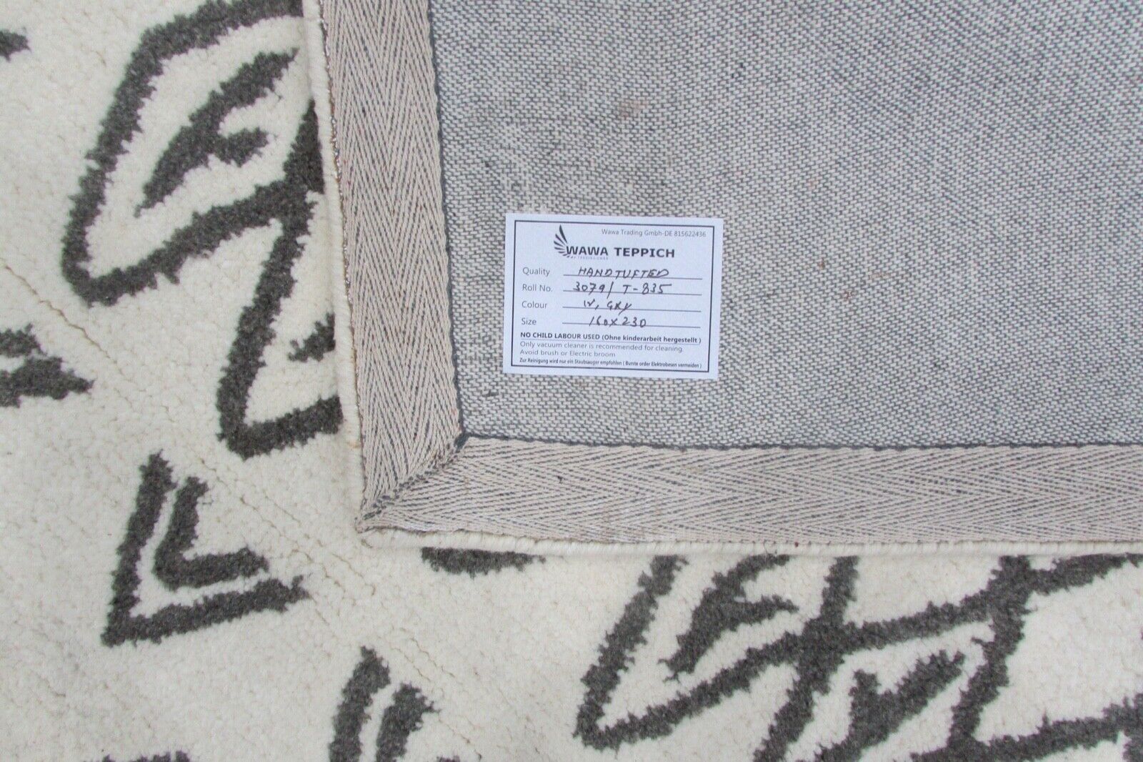 Svetainės marokietiško dizaino rankomis dygsniuotas kilimas, 100 % vilnos, smėlio/pilkos spalvos, 160 x 230 cm