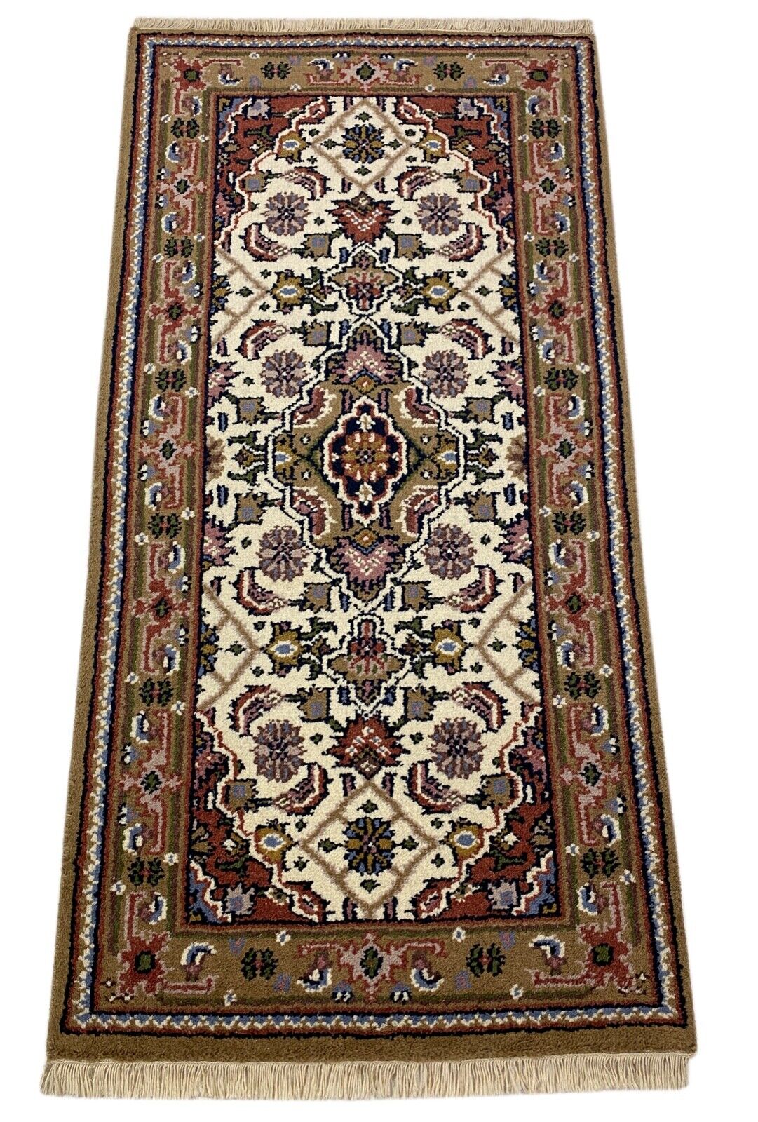 Beige Braun Teppich 100% Wolle Handgeknüpft Orientteppich  70X140 cm D11