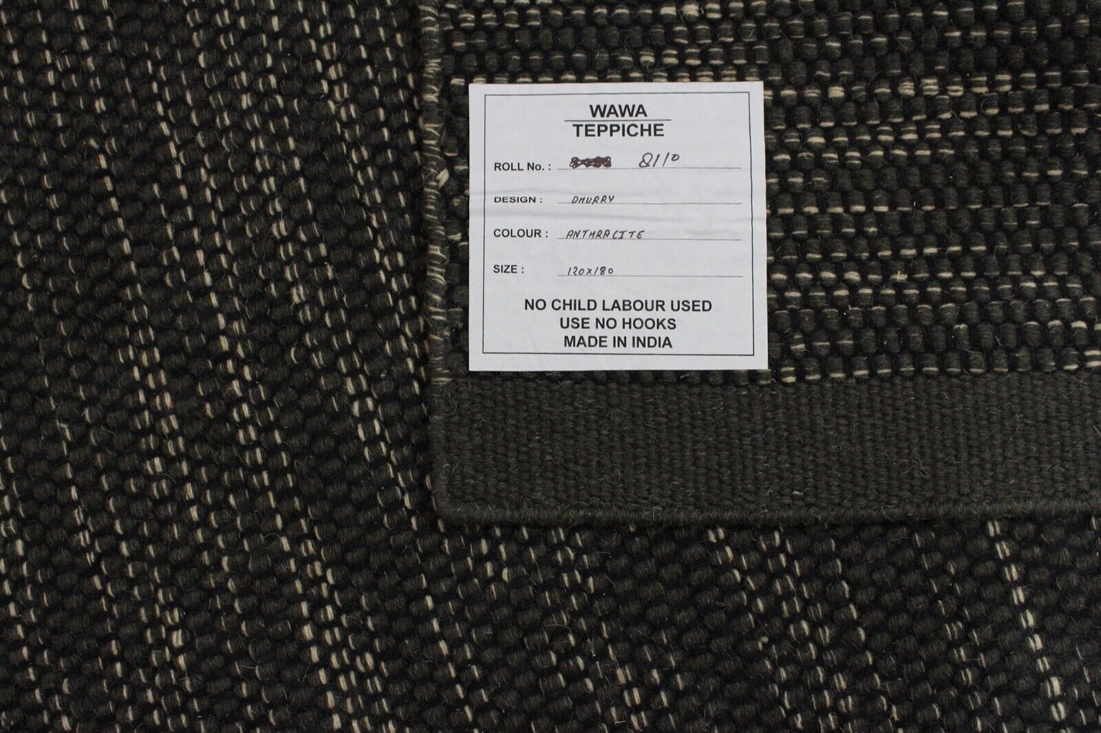 Anthrazit 100% wolle Teppich Flachgewebe 120x180 cm Kilim  Schwarz Handgewebt