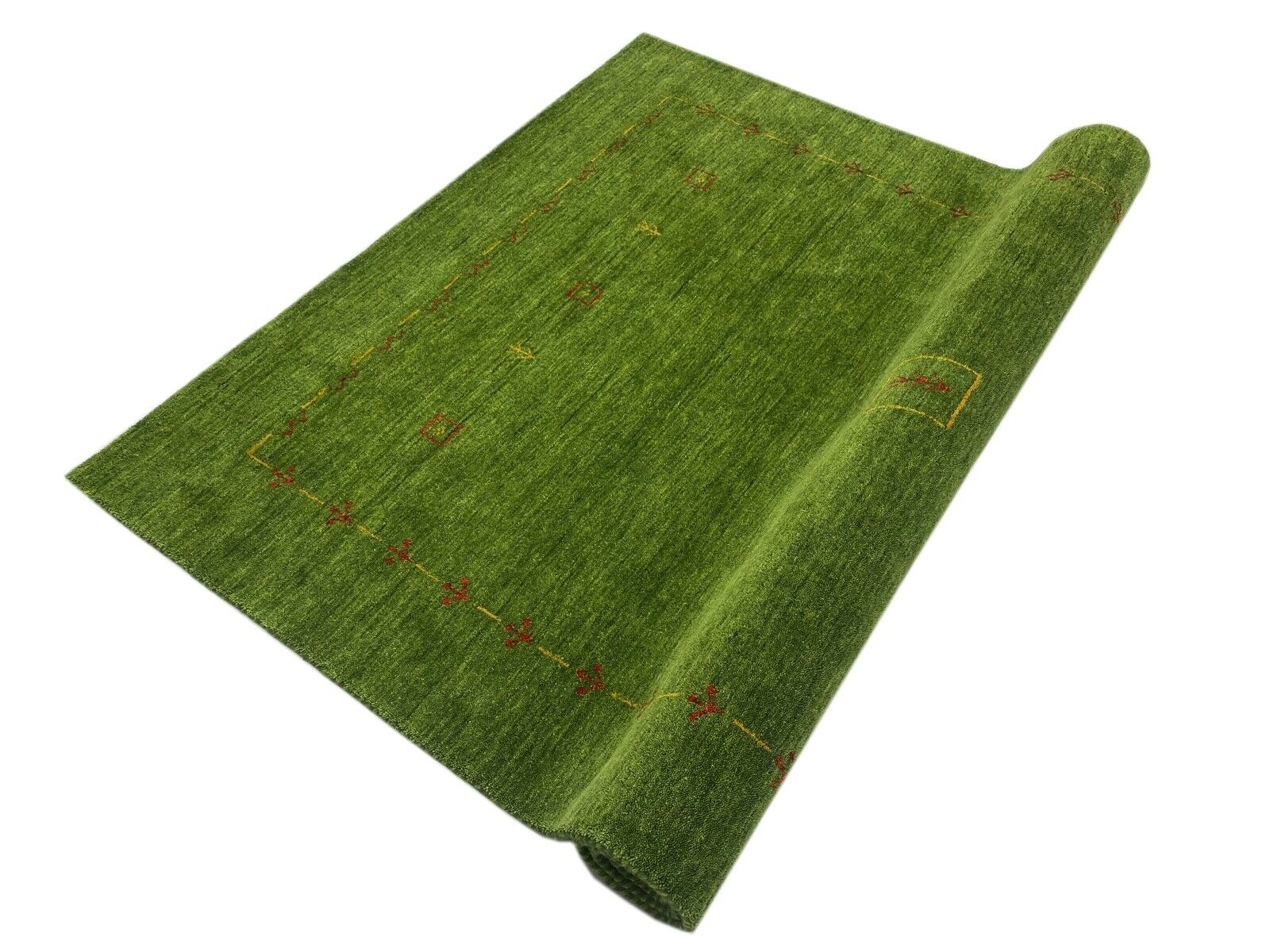 Groen Gabbeh-tapijt, 100% wol, 170x240 cm, woonkamer, oosters, handgeweven, W4