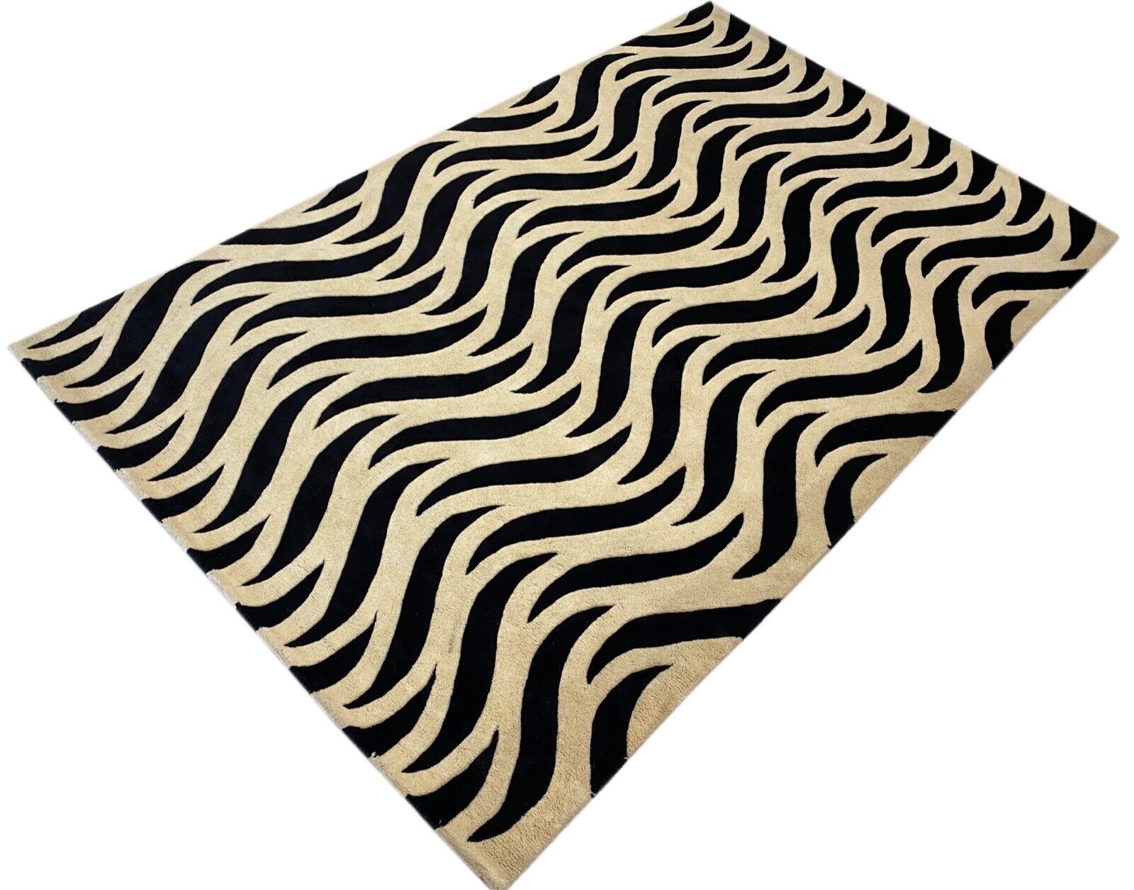 Schwarz Beige Teppich 100% Wolle Orientteppich Handgetuftet 155X245 CM D-124