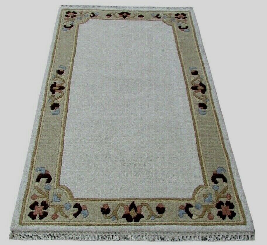 Nepal Rug Hand-knotted Beige 100% Wool Oriental Rug 90x155 cm N-106