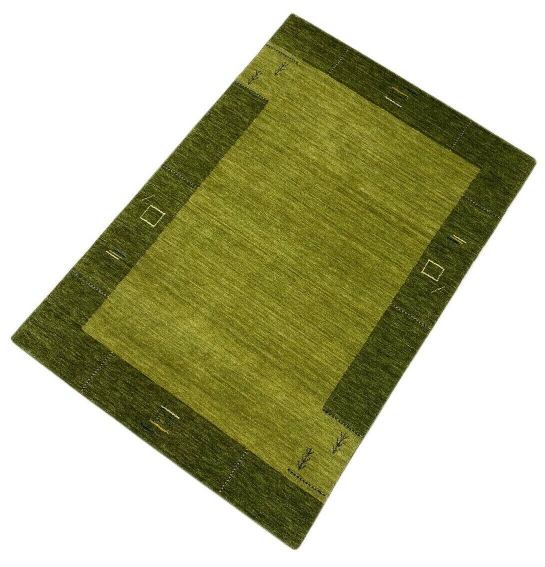 Gabbeh Teppich Grün 100% Wolle Handgewebt Orientteppich Lori 125x180 cm WR110