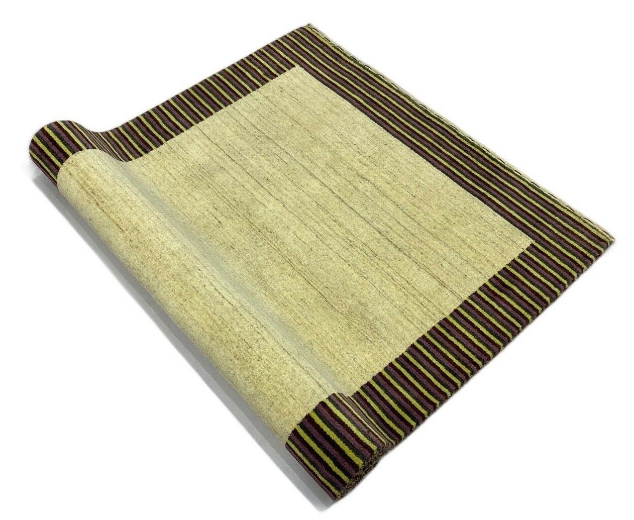 Gabbeh Teppich 100% Wolle Beige Gelb loom lori Handgewebt 120x180 cm S7