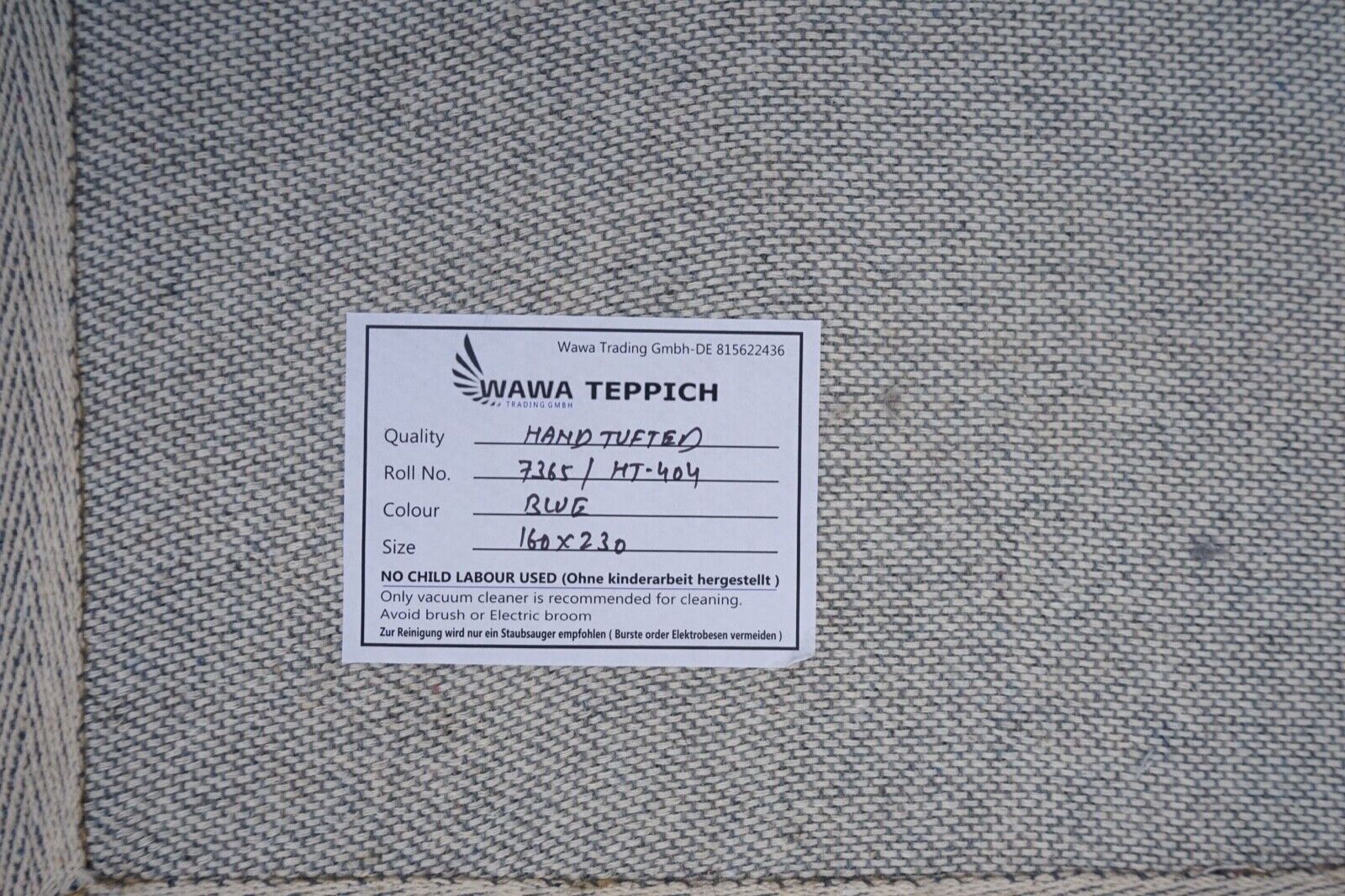 Blau Beige Teppich 100% Wolle 160X230 cm Orientteppich Handgetuftet HT404