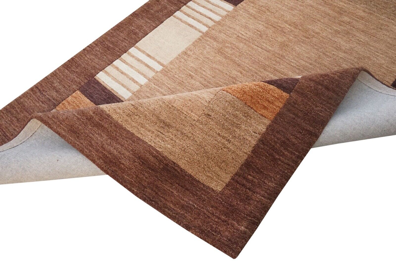 Beige Brown 140x200 cm Rug 100% Wool Oriental Rug Hand-Tufted HT606