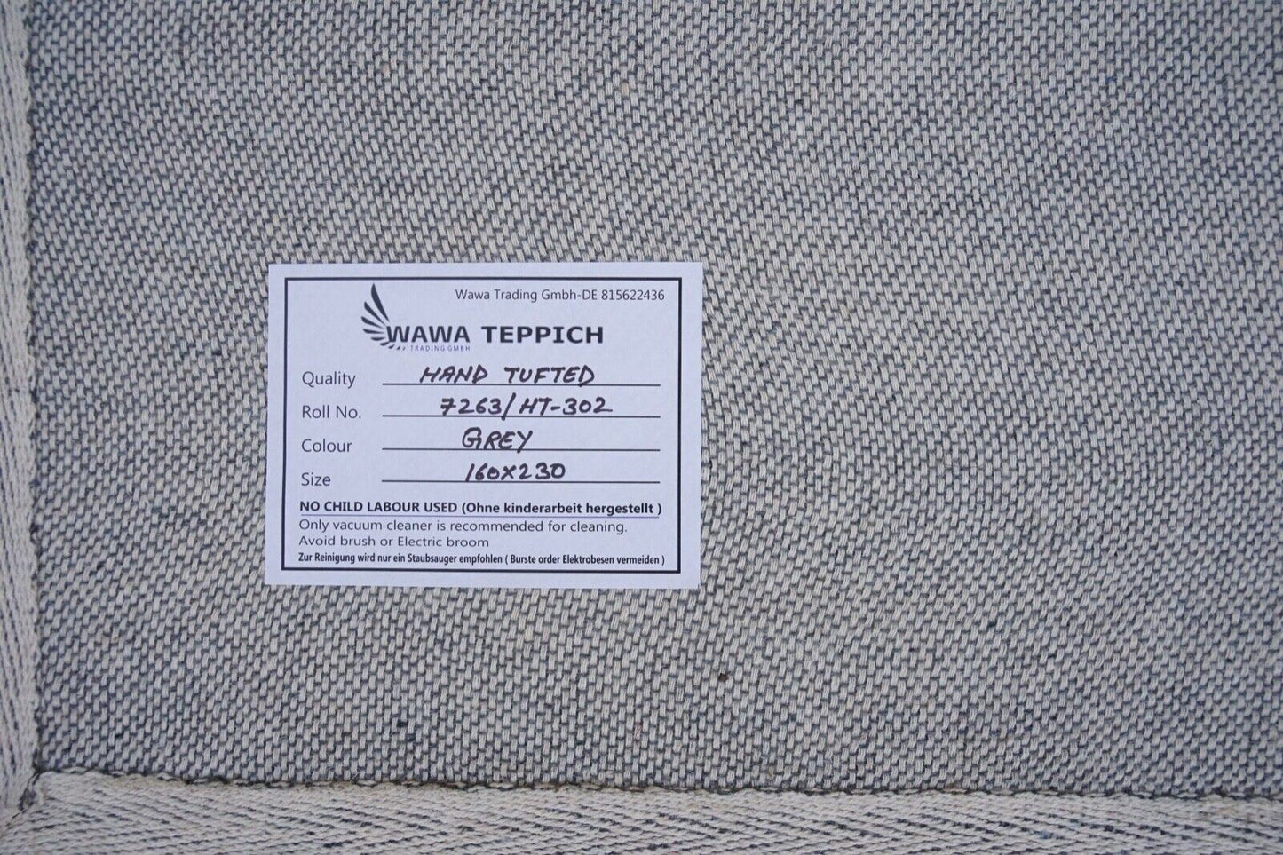 Grau Teppich 160X230 cm 100% Wolle Orientteppich Handgetuftet HT302u