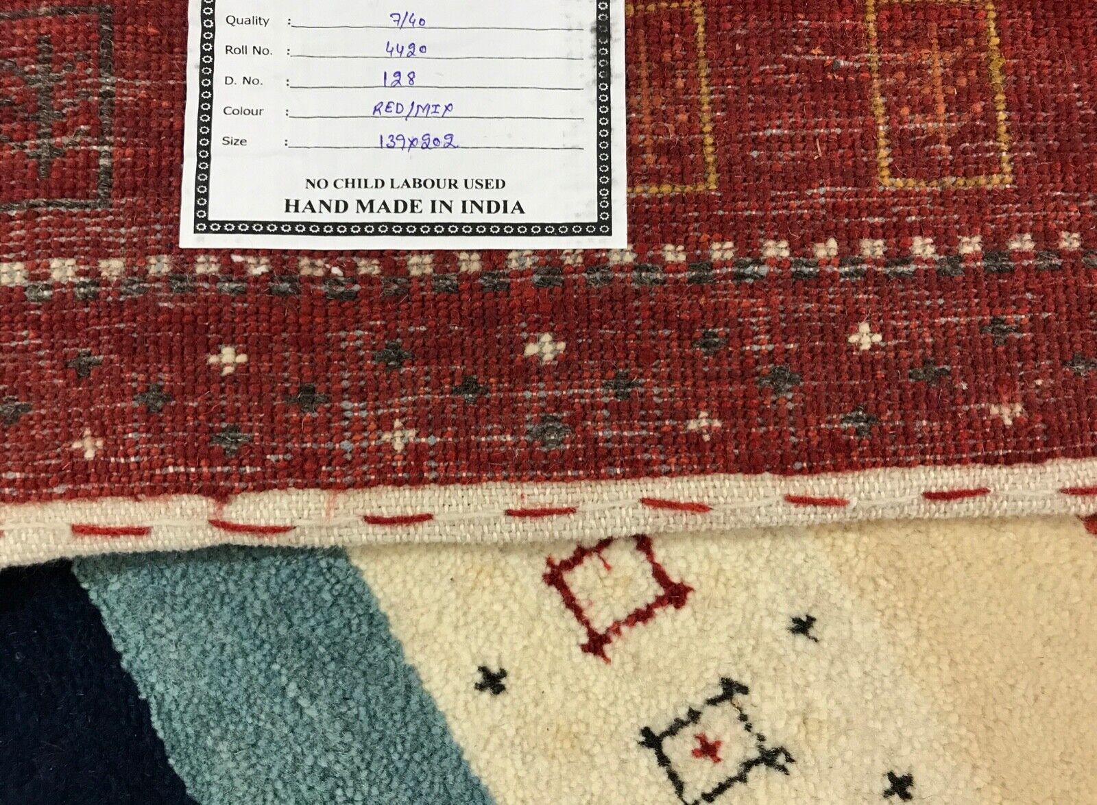 Hochwertiger Gabbeh Teppich 140X200 cm 100% Wolle Handgeknüpft Orientteppich