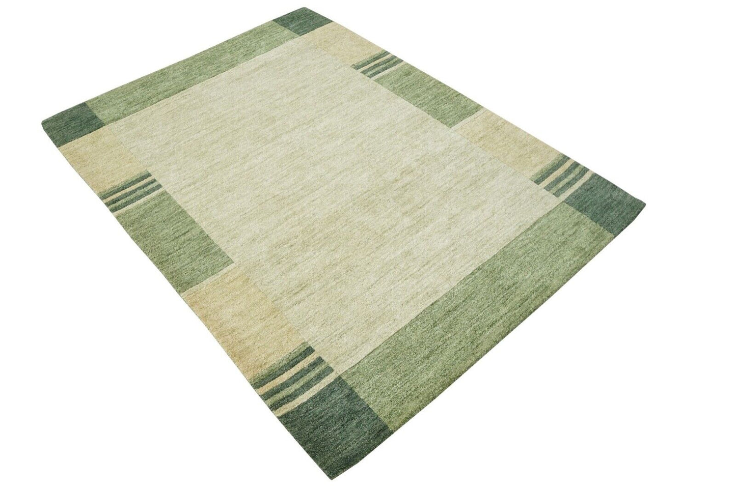 Hell Grün Beige 140X200 cm Teppich 100% Wolle Orientteppich Handgetuftet HT608