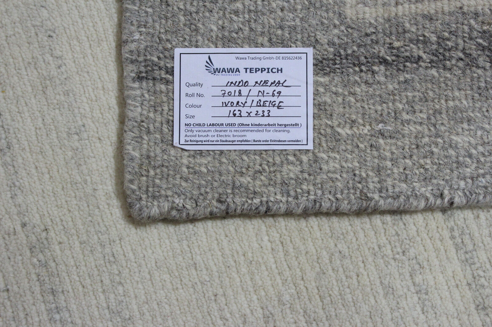 Nepal Teppich Handgeknüpft Beige Grau 100% Wolle Orientteppich 163x233 cm N69