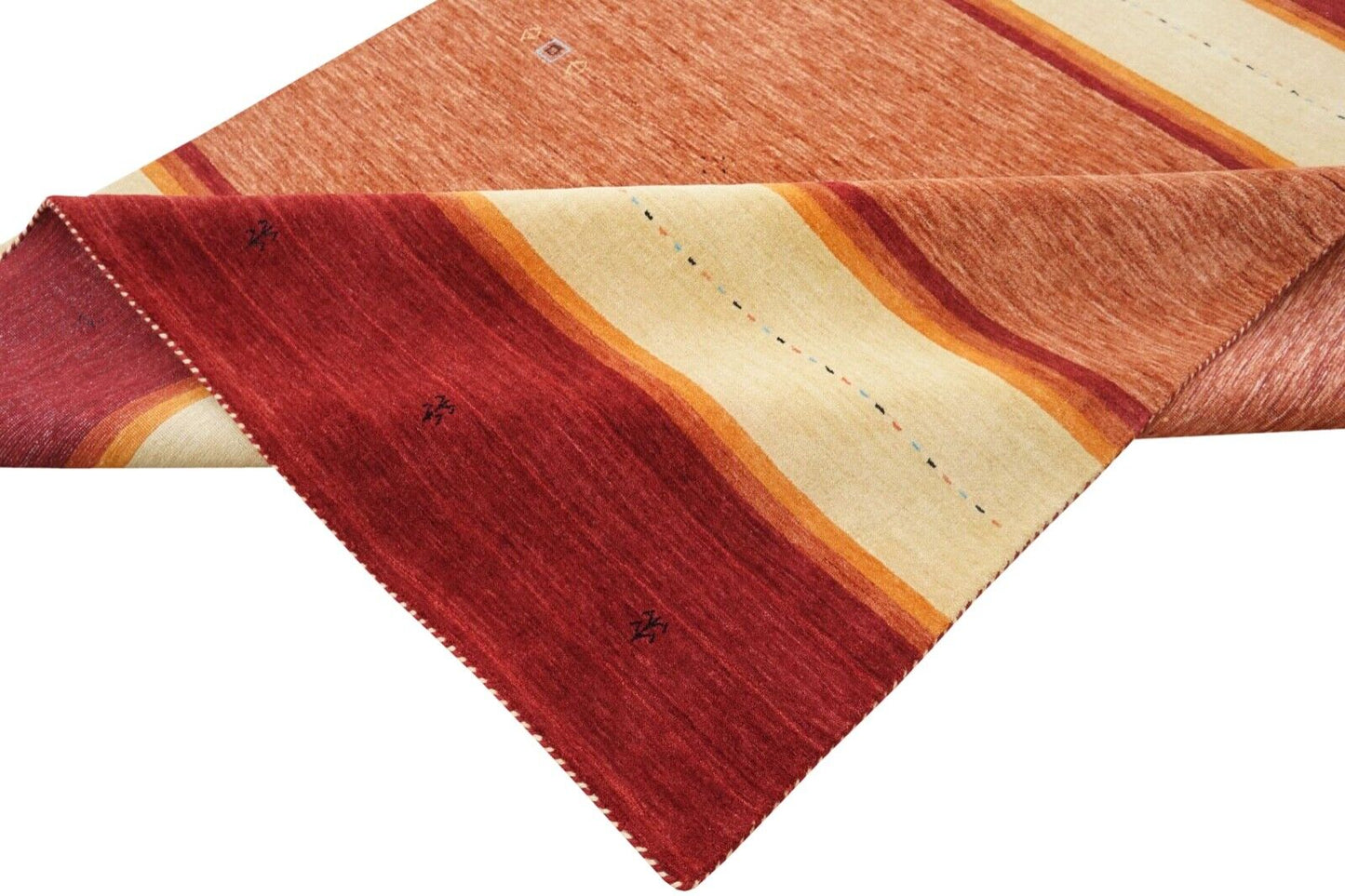 Gabbeh Teppich Orange Rot Beige 100% Wolle 170x240 cm Orient Handgewebt Lr468