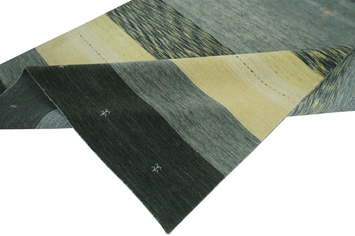Gabbeh Teppich Grau Beige 100% Wolle 170x240 cm Handgewebt Orientteppich Lr454