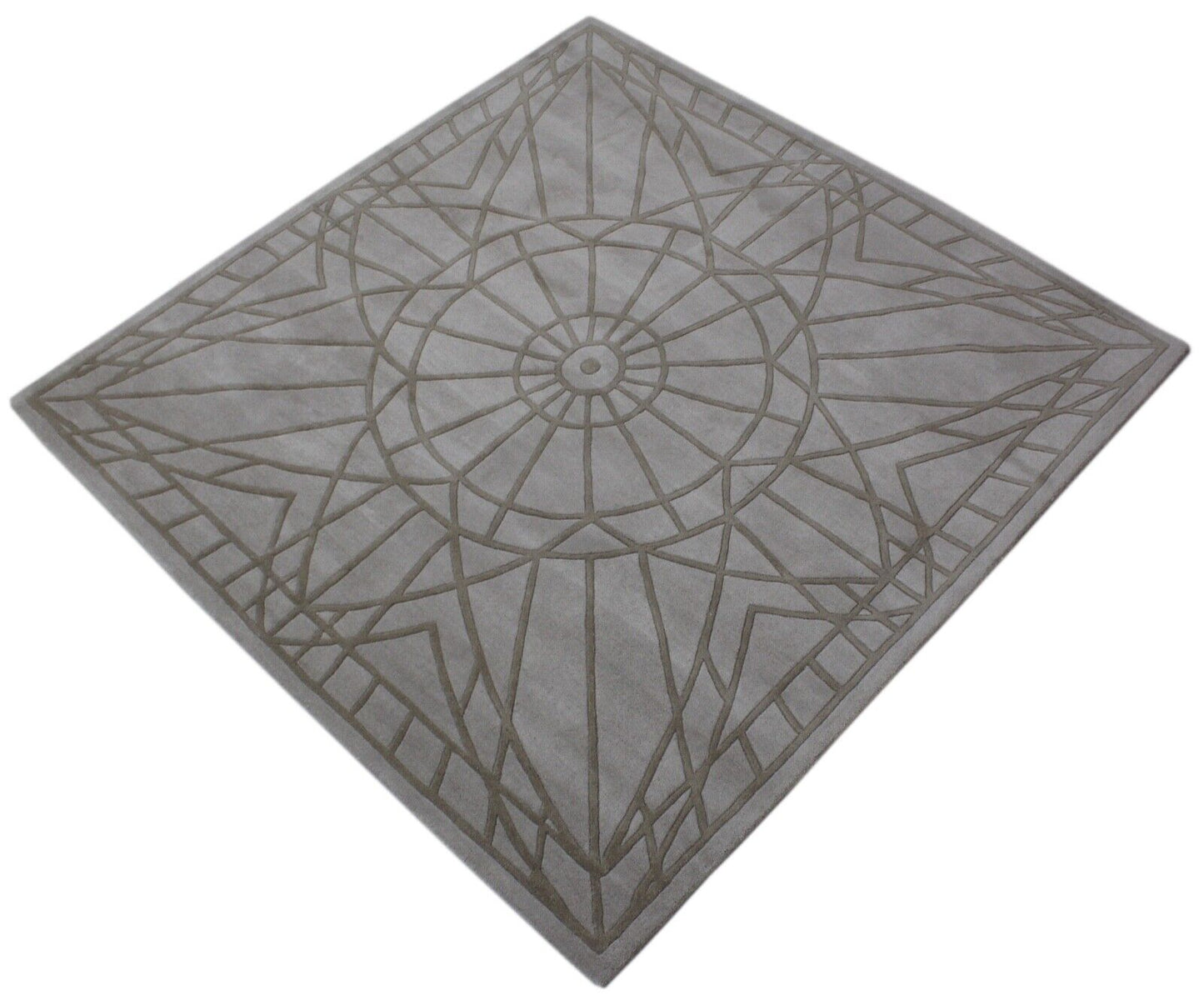 Teppich 100% Wolle Grau Modern Wohnzimmer Beige 200X200 CM Handgetuftet WT3