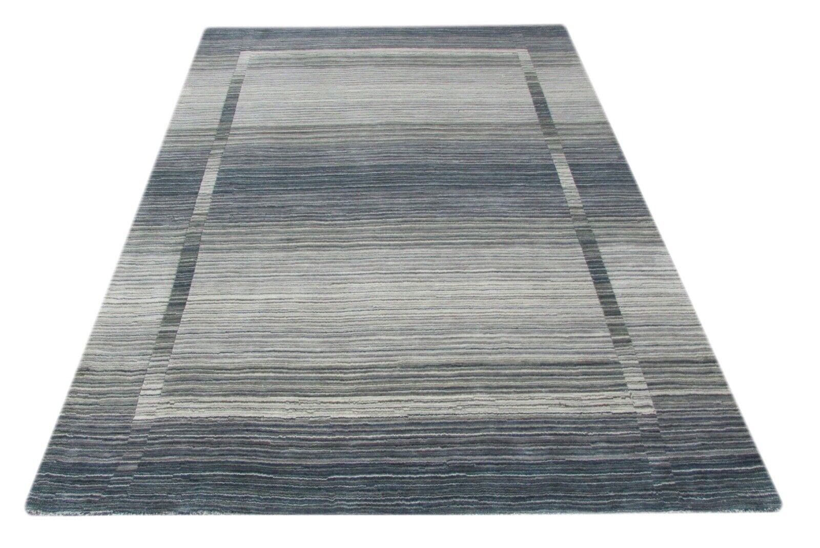Teppich 100% Wolle Blau Grau 160X230 cm Handarbeit Loom T864