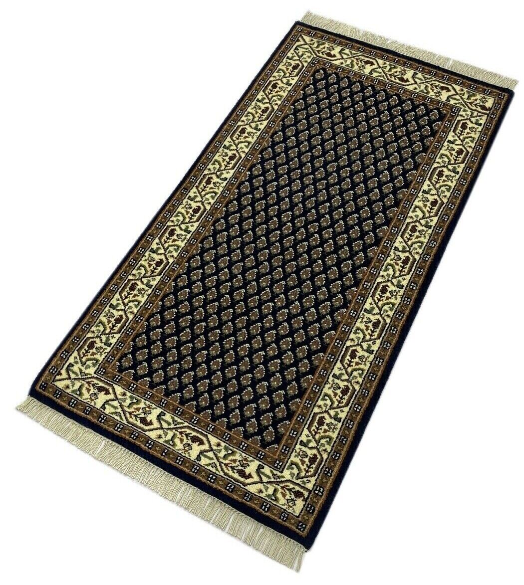 Blau Orientteppich Mir Handgeknüpft 100% Wolle Cream 70X140 CM Teppich