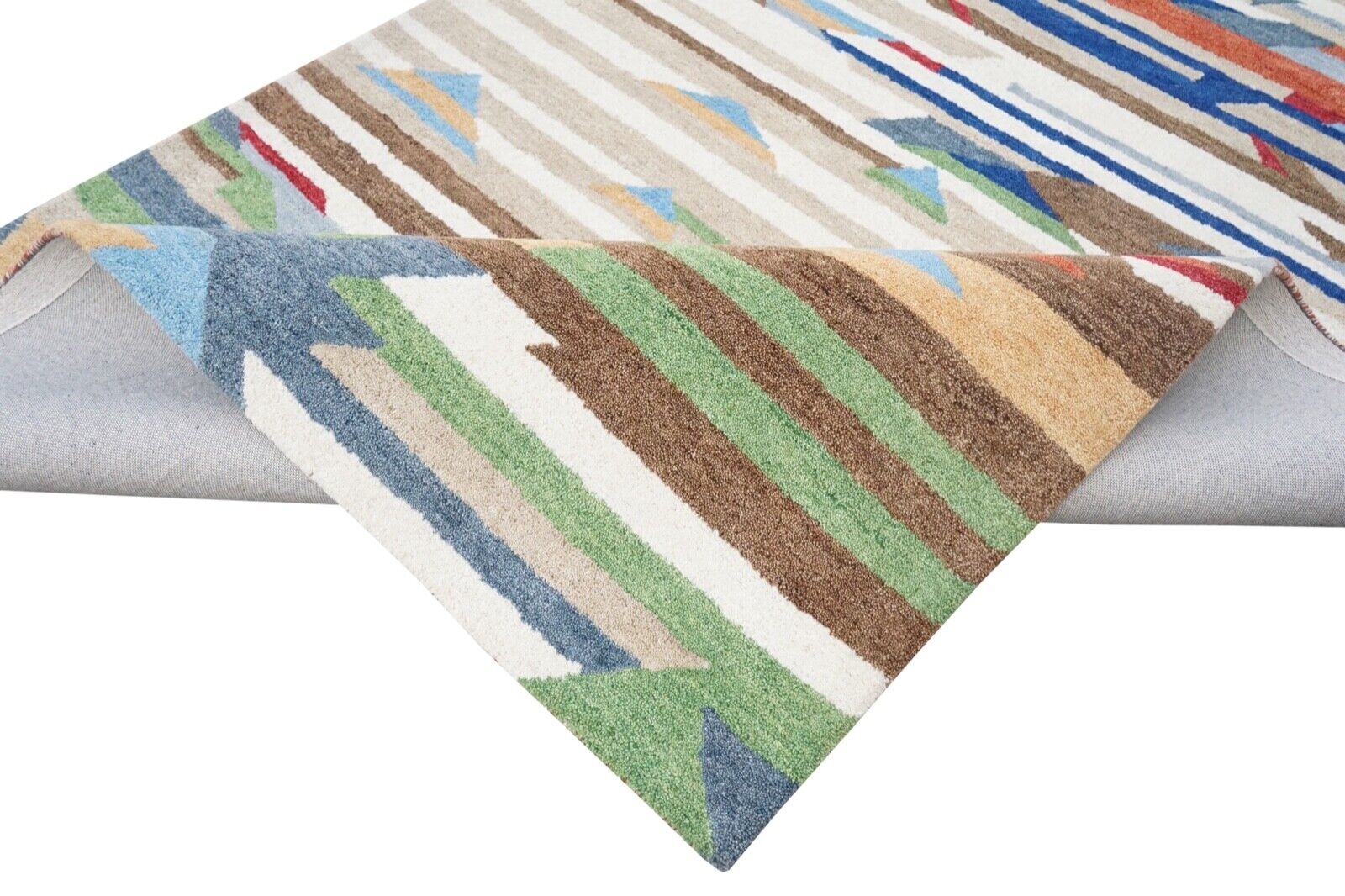 Tappeto colorato, 100% lana, 160x230 cm, blu e arancione, tappeto orientale, annodato a mano, HT415