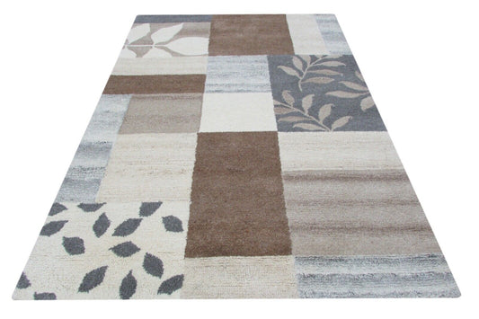 Teppich 100% Wolle Beige Braun Grau 160X230 cm Orientteppich Handgetuftet T811