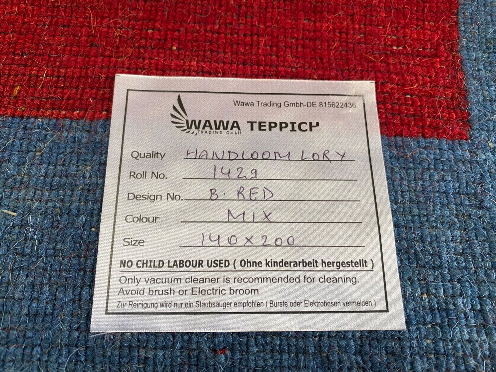 Gabbeh Teppich 100% Wolle 140x200 cm Rot Gold Grün Handgewebt Orientteppich Bunt