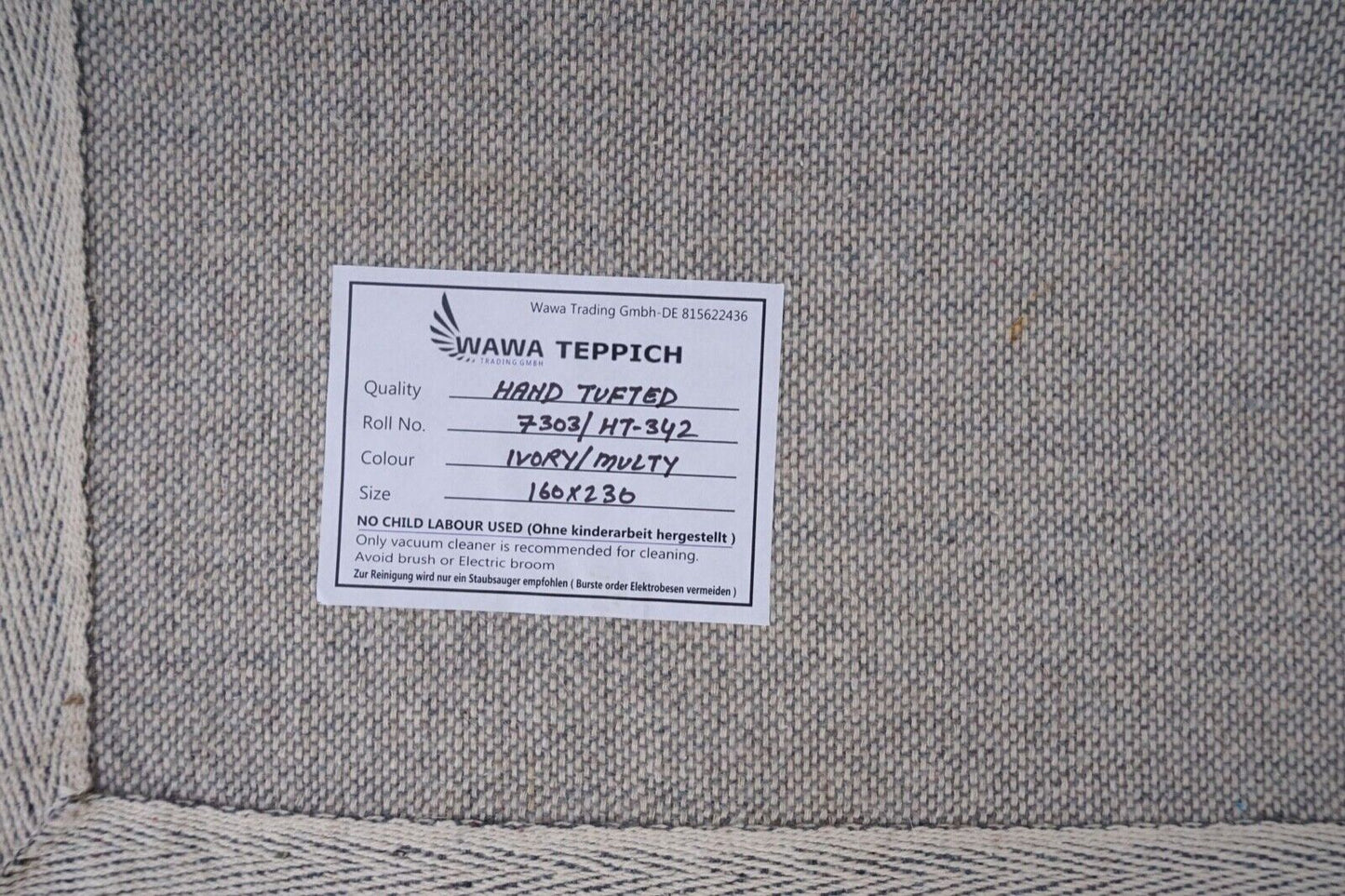Teppich 100% Wolle Grau Beige 160X230 cm Natürliche Wolle Handgetuftet HT342u
