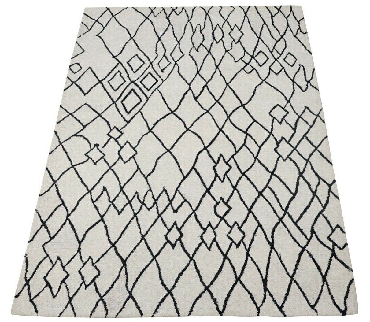 Elfenbeinfarbe Teppich 100% Wolle 160X230 cm Orientteppich Handgetuftet HT394