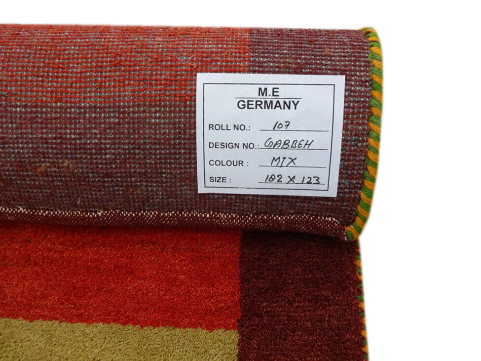 Gabbeh Teppich Handgeknüpft 100% Wolle Rot Gold Orientteppich 123X182 CM M107
