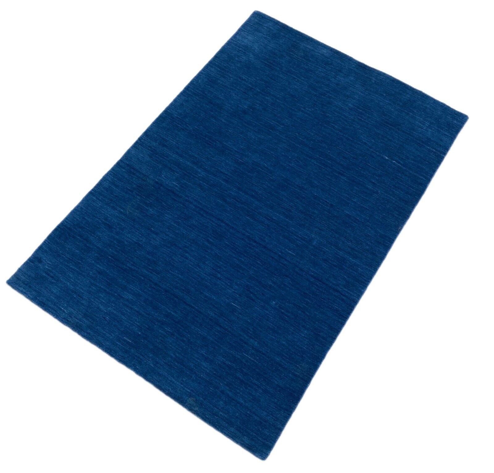 Blau Teppich 100% Wolle Gabbeh 120x180 cm Handgewebt einfarbig gefärbt G64