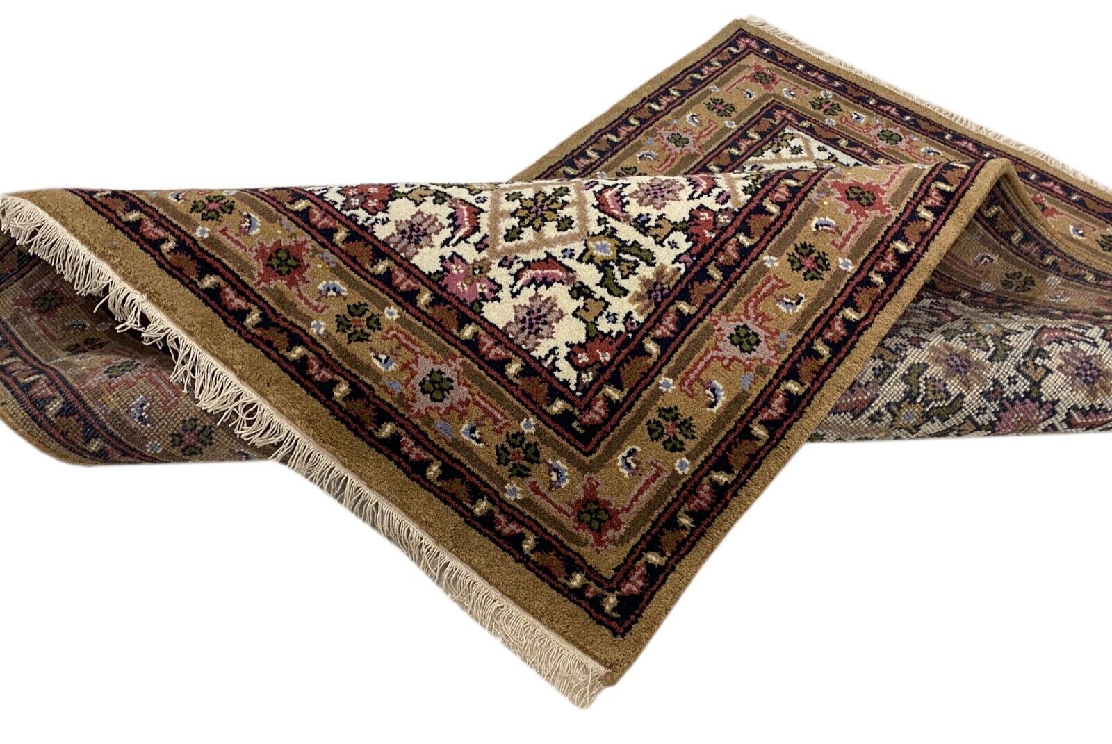 Herati Beige Teppich Wolle Handgeknüpft 100% Schurwolle 120X180 cm D6