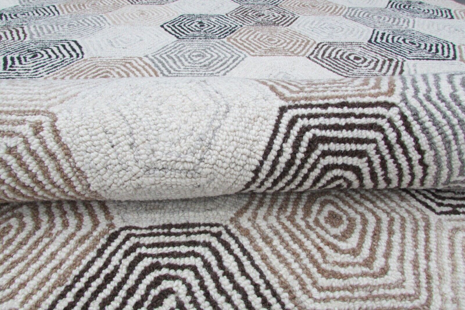 Tappeto 100% Lana Beige Grigio 160X230 cm Design Soggiorno Tuftato a Mano T791