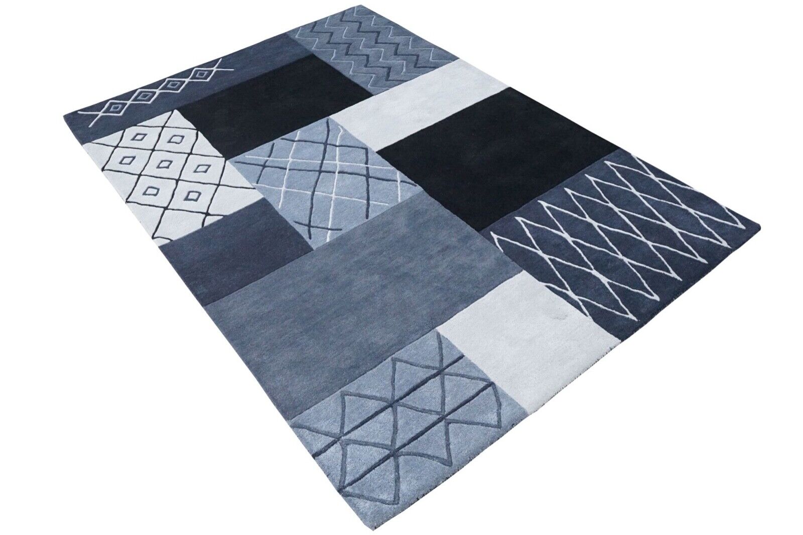 Teppich 100% Wolle Grau Schwarz 160X230 cm Orientteppich Handgetuftet HT315