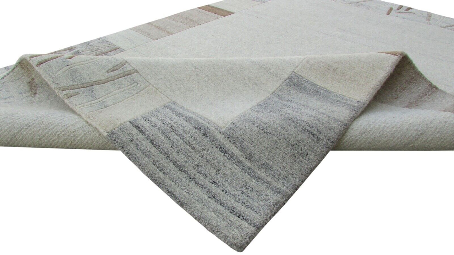 Nepal Teppich Handgeknüpft Grau Beige 100% Wolle Orientteppich 160x229 cm N-2
