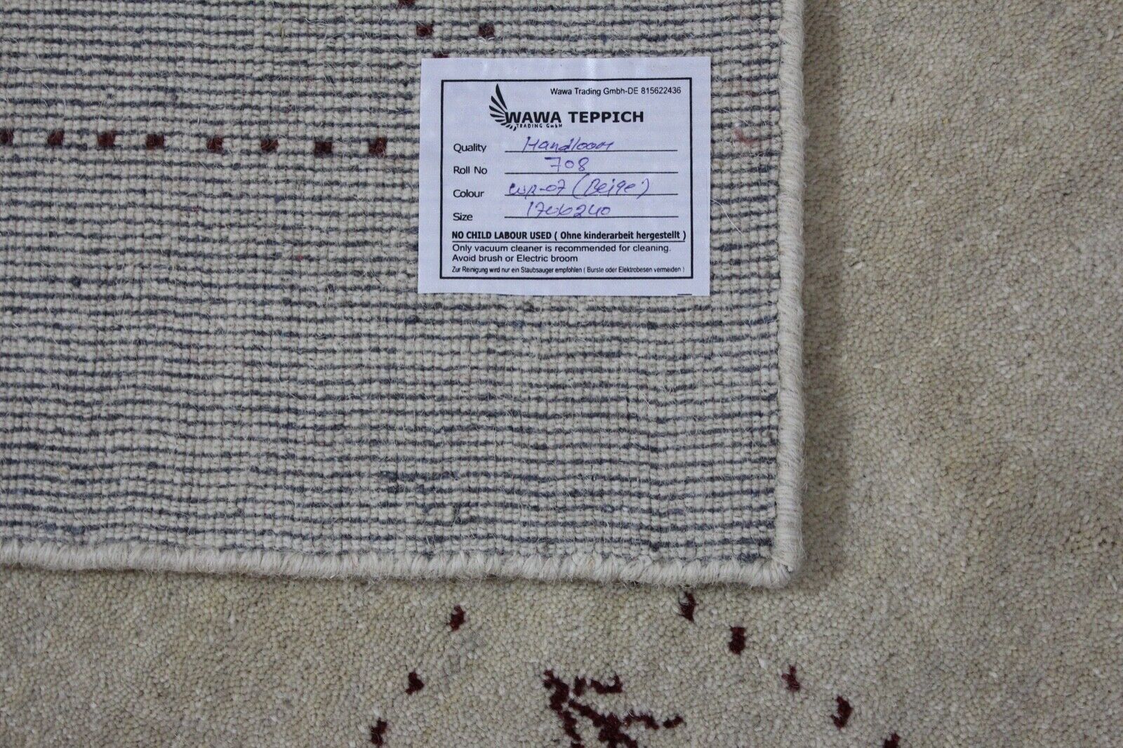 Gabbeh Teppich Beige 100% Wolle 170x240 cm Handgewebt Orientteppich R708