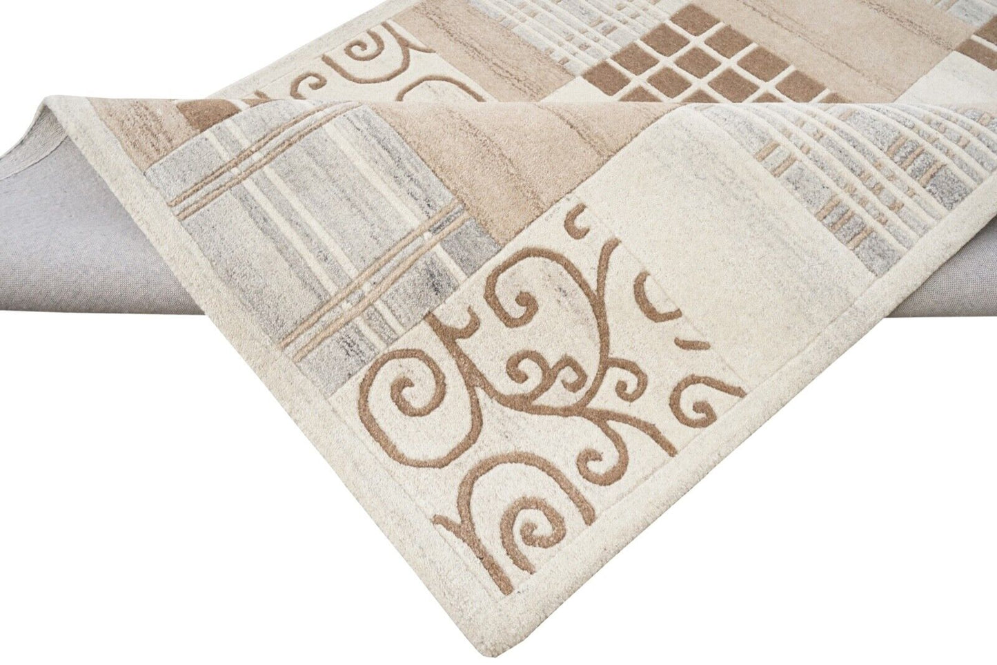 Teppich 100% Wolle Grau Beige 160X230 cm Natürliche Wolle Handgetuftet HT348u