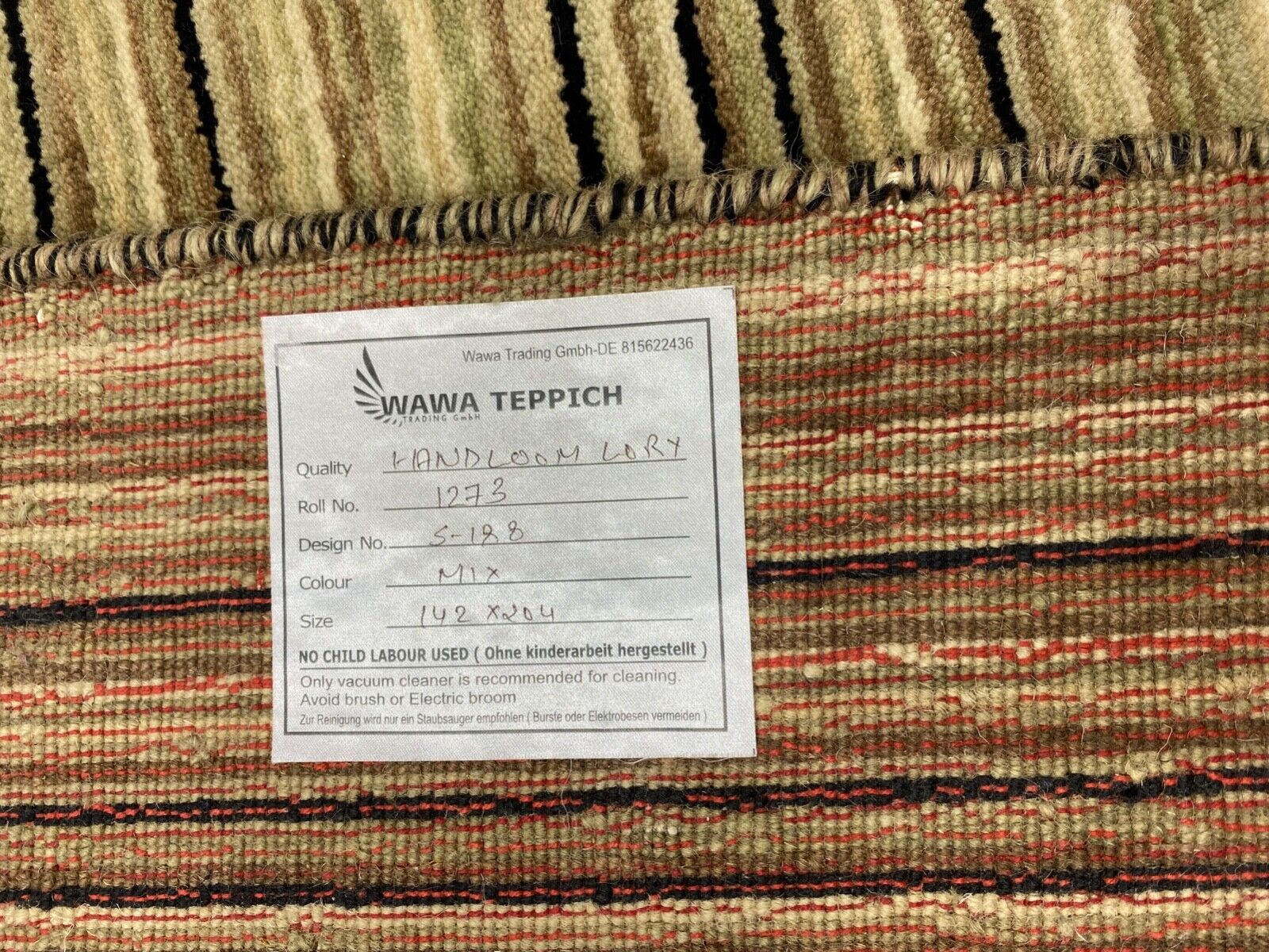 Teppich 100% Wolle Beige Braun Grün Gabbeh lori Handgewebt 142x203 cm S188