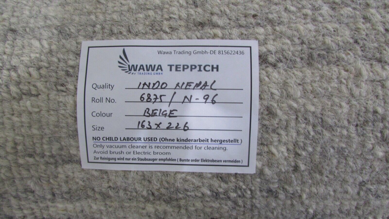 Nepal Teppich Handgeknüpft Grau beige 100% Wolle Orientteppich 163x226 cm N-96