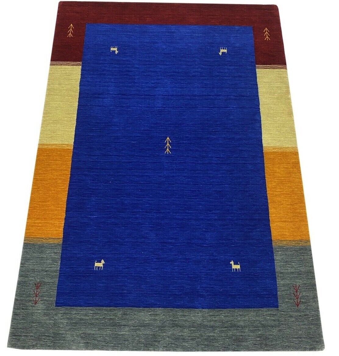 Teppich 100% Wolle Blau Gabbeh 170x240 cm Rot Beige Gold Grau Handgewebt WR133